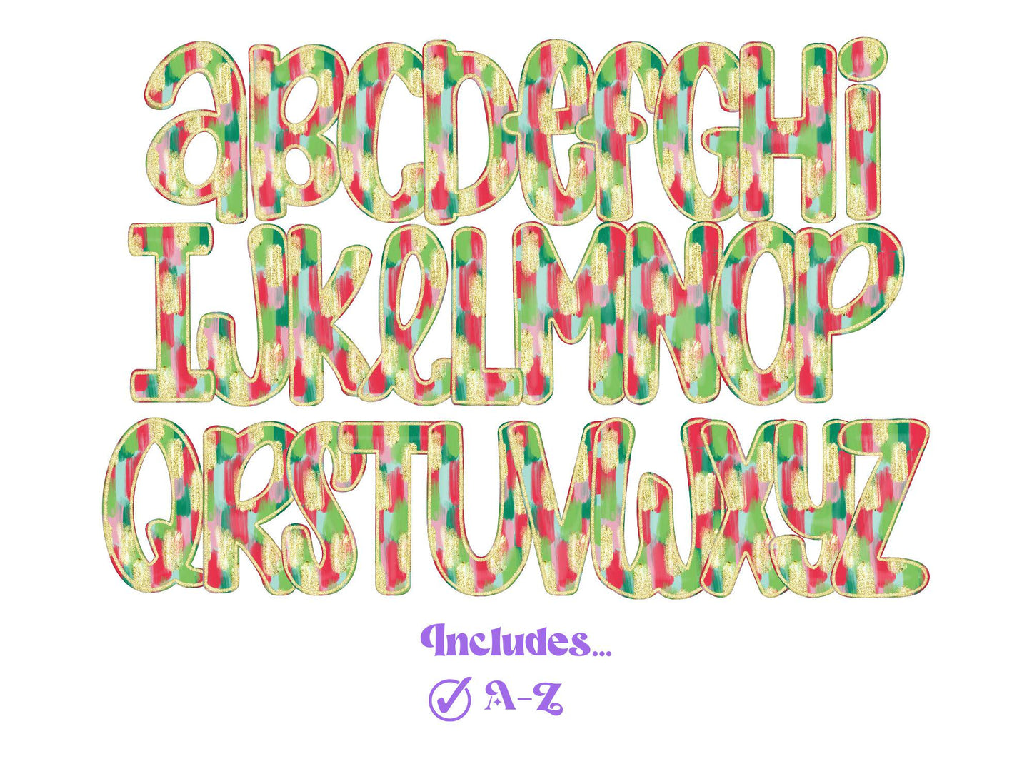 Christmas Glitter Doodle Alphabet Clipart: PNG Letter Set (Digital Download)