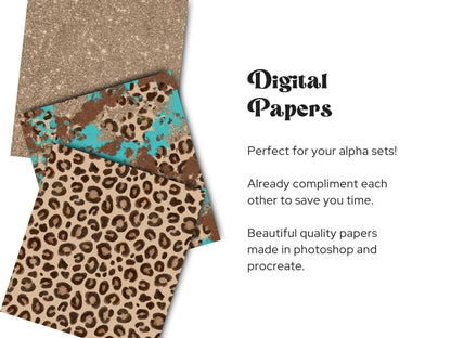 Leopard Print Digital Paper Bundle: Teal Glitter Backgrounds (Instant Download)