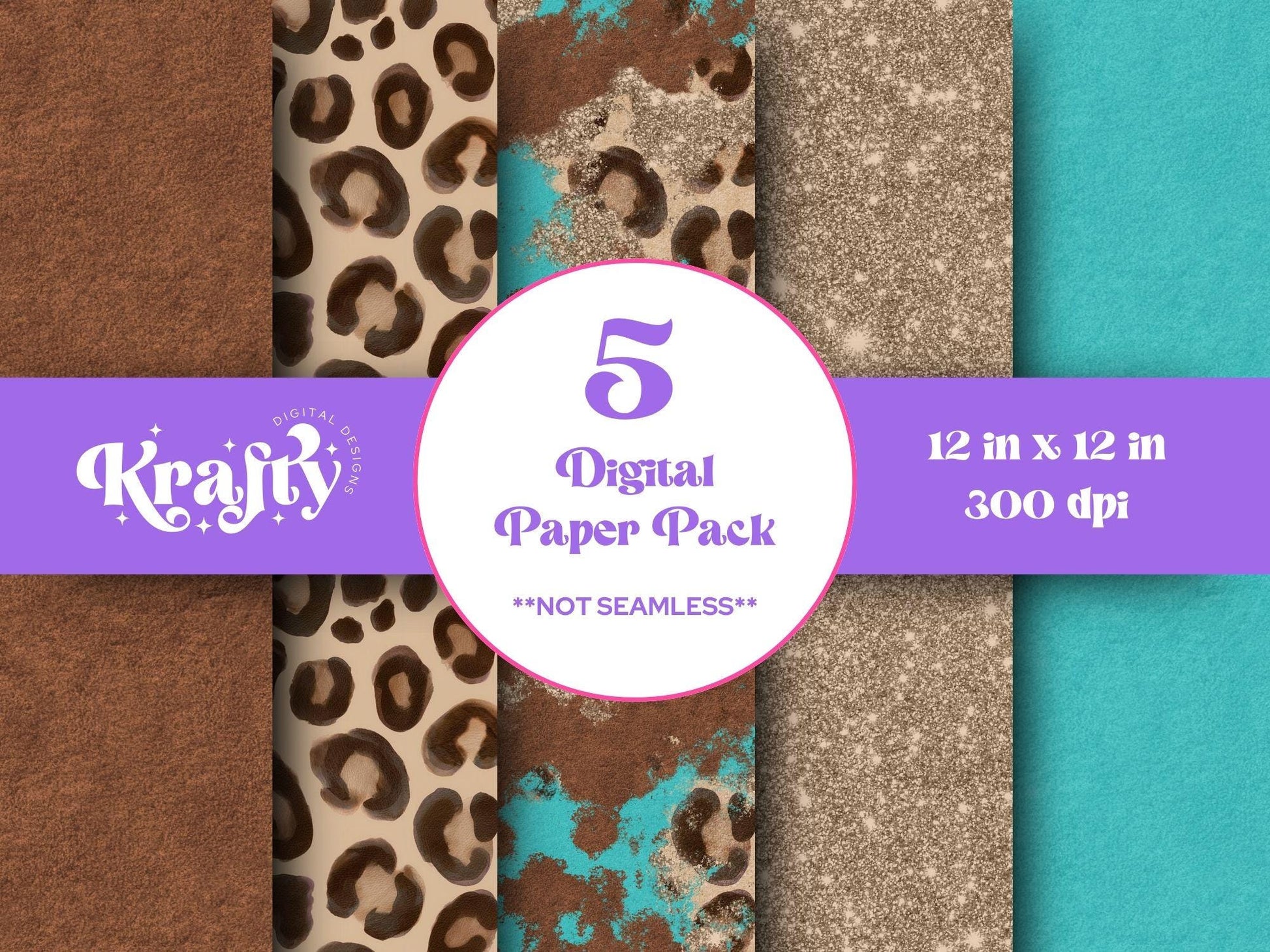 Leopard Print Digital Paper Bundle: Teal Glitter Backgrounds (Instant Download)