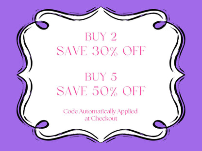 a purple and white frame with the words buy 2 save 30 % off
