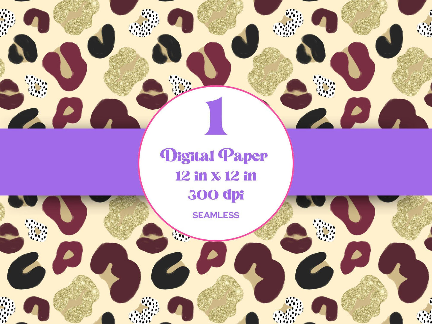 Cheetah Seamless Pattern: Maroon and Gold Animal Print (PNG Digital Download)