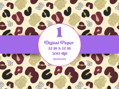 Cheetah Seamless Pattern: Maroon and Gold Animal Print (PNG Digital Download)