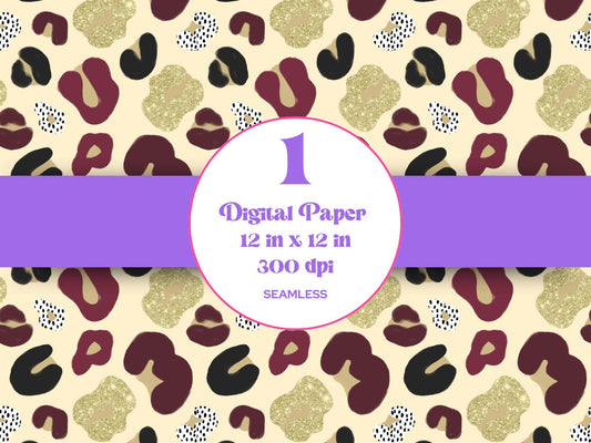 Cheetah Seamless Pattern: Maroon and Gold Animal Print (PNG Digital Download)