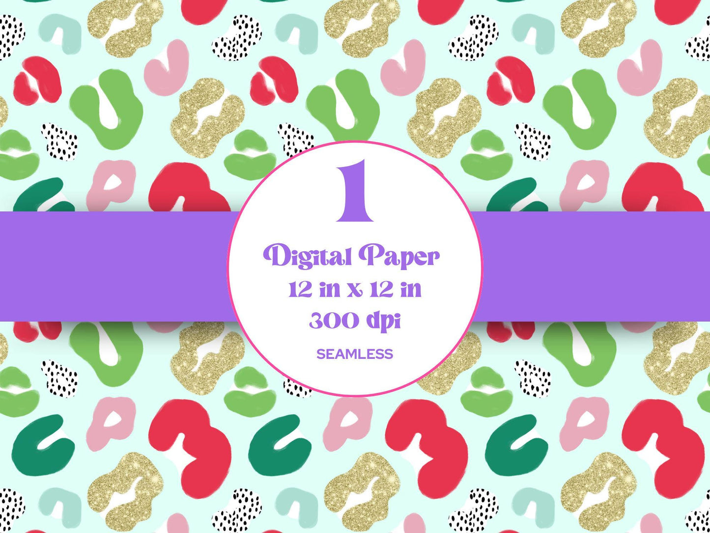 Hand Drawn Cheetah Seamless Pattern, Animal Print, Digital Repeatable Pattern, Leopard, Christmas