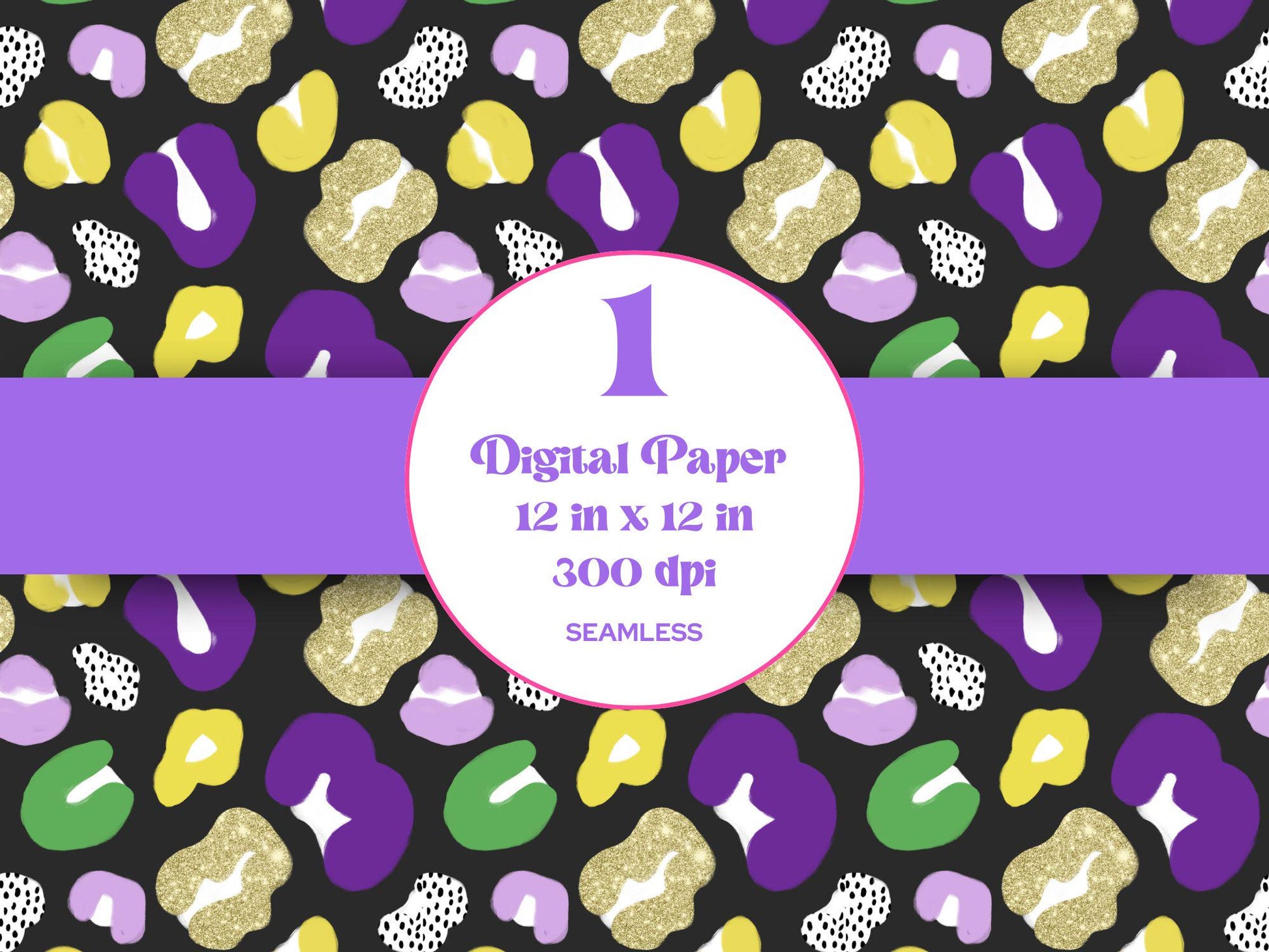 Hand Drawn Cheetah Seamless Pattern, Animal Print, Digital Repeatable Pattern, Mardi Gras