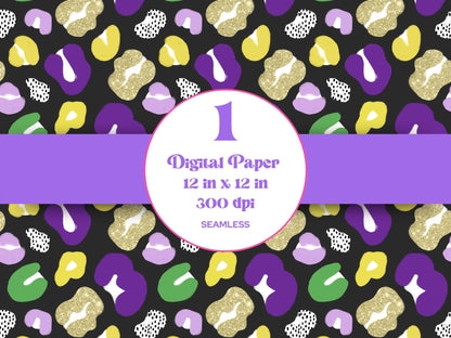 Hand Drawn Cheetah Seamless Pattern, Animal Print, Digital Repeatable Pattern, Mardi Gras