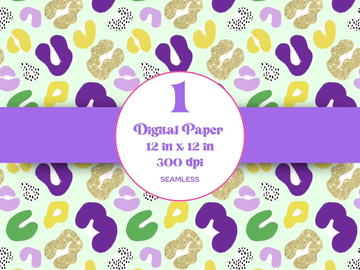 Hand Drawn Cheetah Seamless Pattern, Animal Print, Digital Repeatable Pattern, Mardi Gras