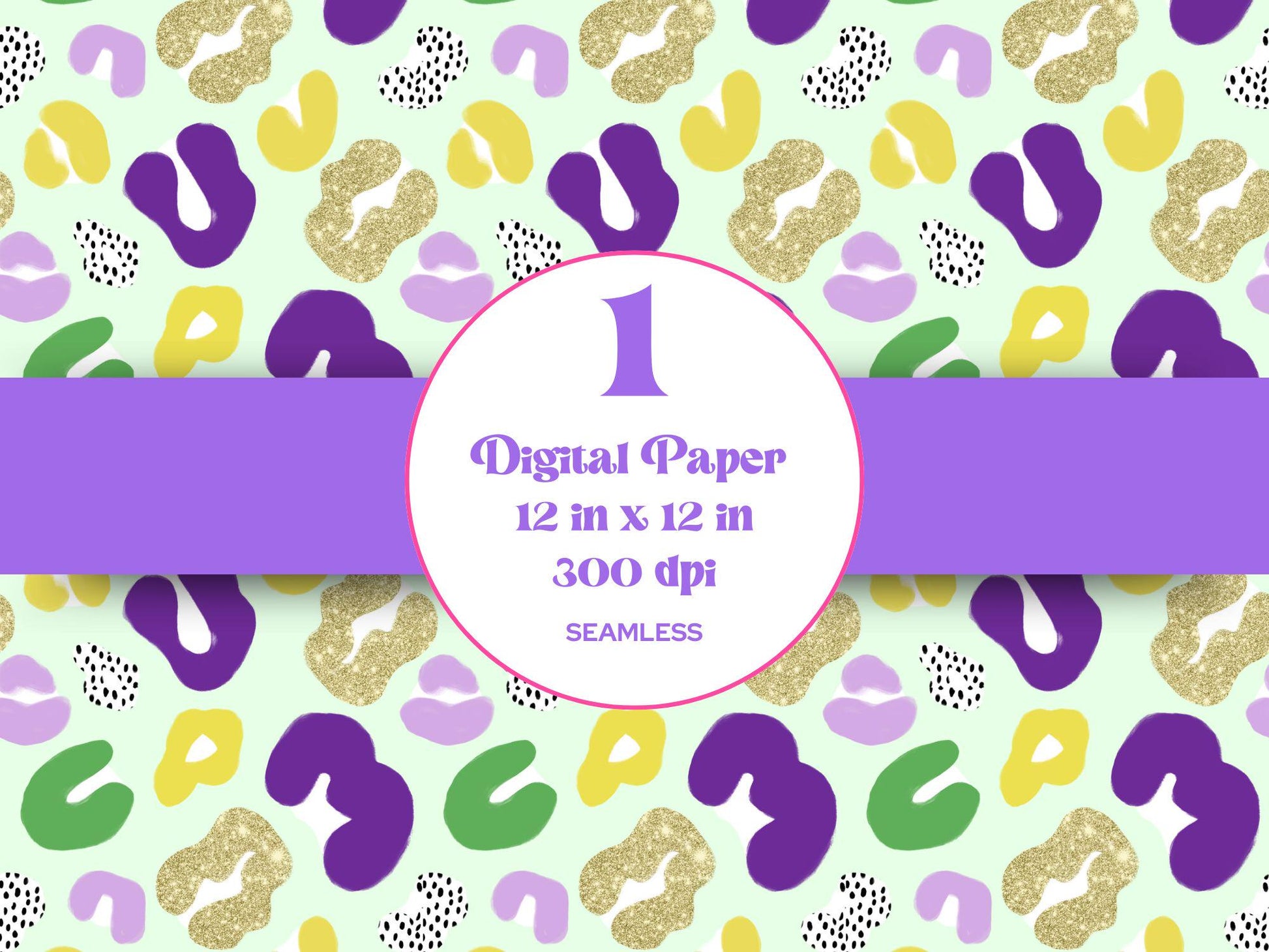 Hand Drawn Cheetah Seamless Pattern, Animal Print, Digital Repeatable Pattern, Mardi Gras