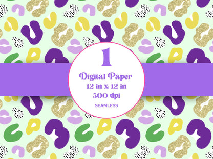 Hand Drawn Cheetah Seamless Pattern, Animal Print, Digital Repeatable Pattern, Mardi Gras