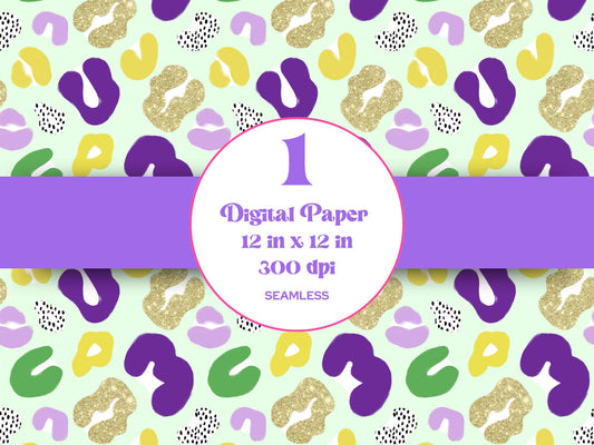 Hand Drawn Cheetah Seamless Pattern, Animal Print, Digital Repeatable Pattern, Mardi Gras