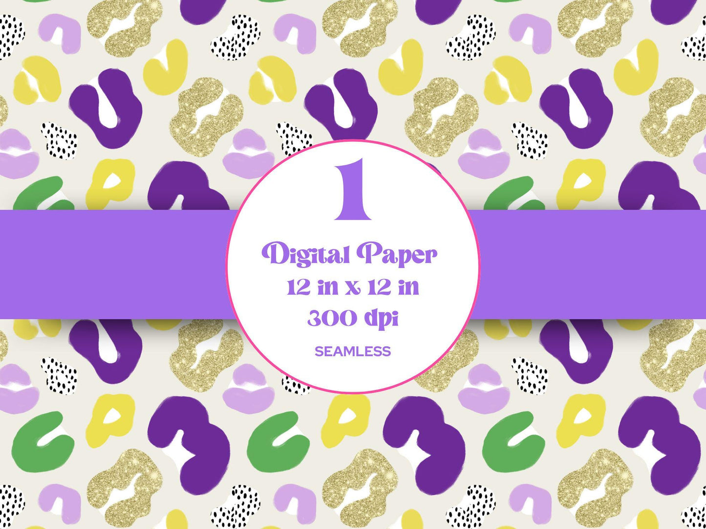 Hand Drawn Cheetah Seamless Pattern, Animal Print, Digital Repeatable Pattern, Mardi Gras