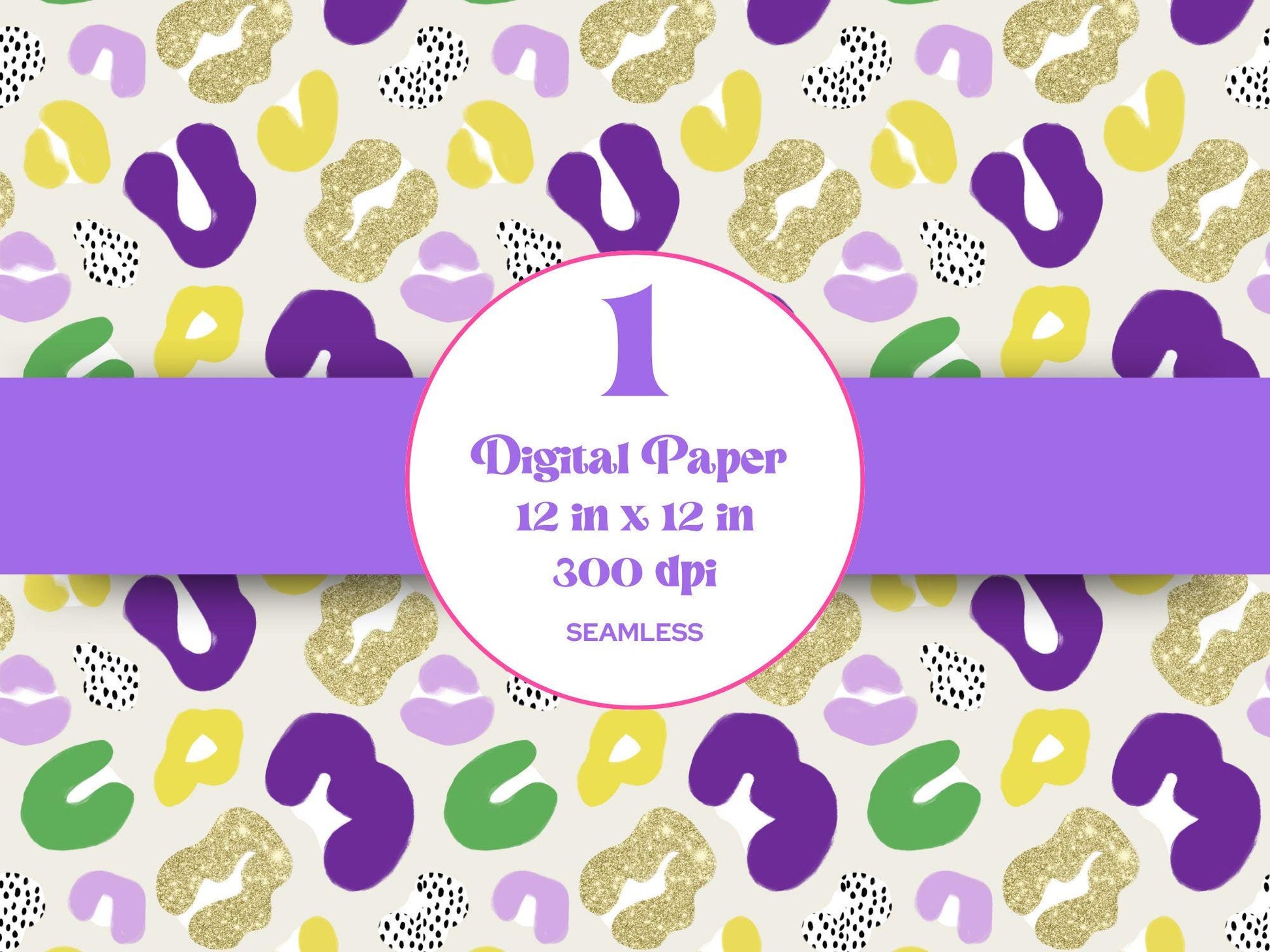 Hand Drawn Cheetah Seamless Pattern, Animal Print, Digital Repeatable Pattern, Mardi Gras