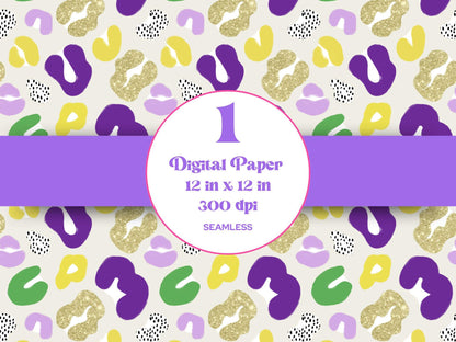 Hand Drawn Cheetah Seamless Pattern, Animal Print, Digital Repeatable Pattern, Mardi Gras