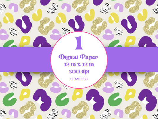 Hand Drawn Cheetah Seamless Pattern, Animal Print, Digital Repeatable Pattern, Mardi Gras