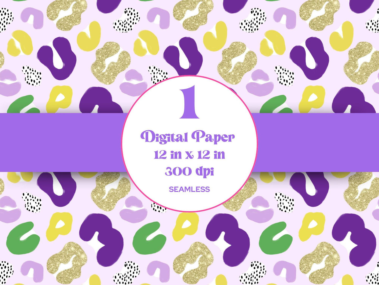 Hand Drawn Cheetah Seamless Pattern, Animal Print, Digital Repeatable Pattern, Leopard, Mardi Gras