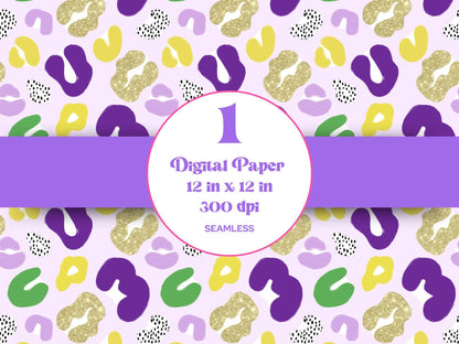 Hand Drawn Cheetah Seamless Pattern, Animal Print, Digital Repeatable Pattern, Leopard, Mardi Gras