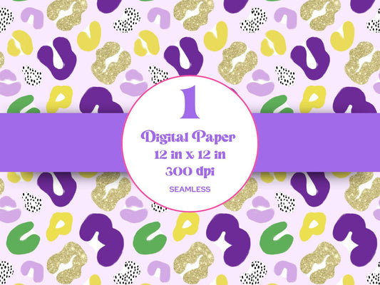 Hand Drawn Cheetah Seamless Pattern, Animal Print, Digital Repeatable Pattern, Leopard, Mardi Gras
