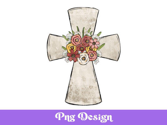 Floral Cross PNG: Christian Valentine Sublimation Design (Digital File)