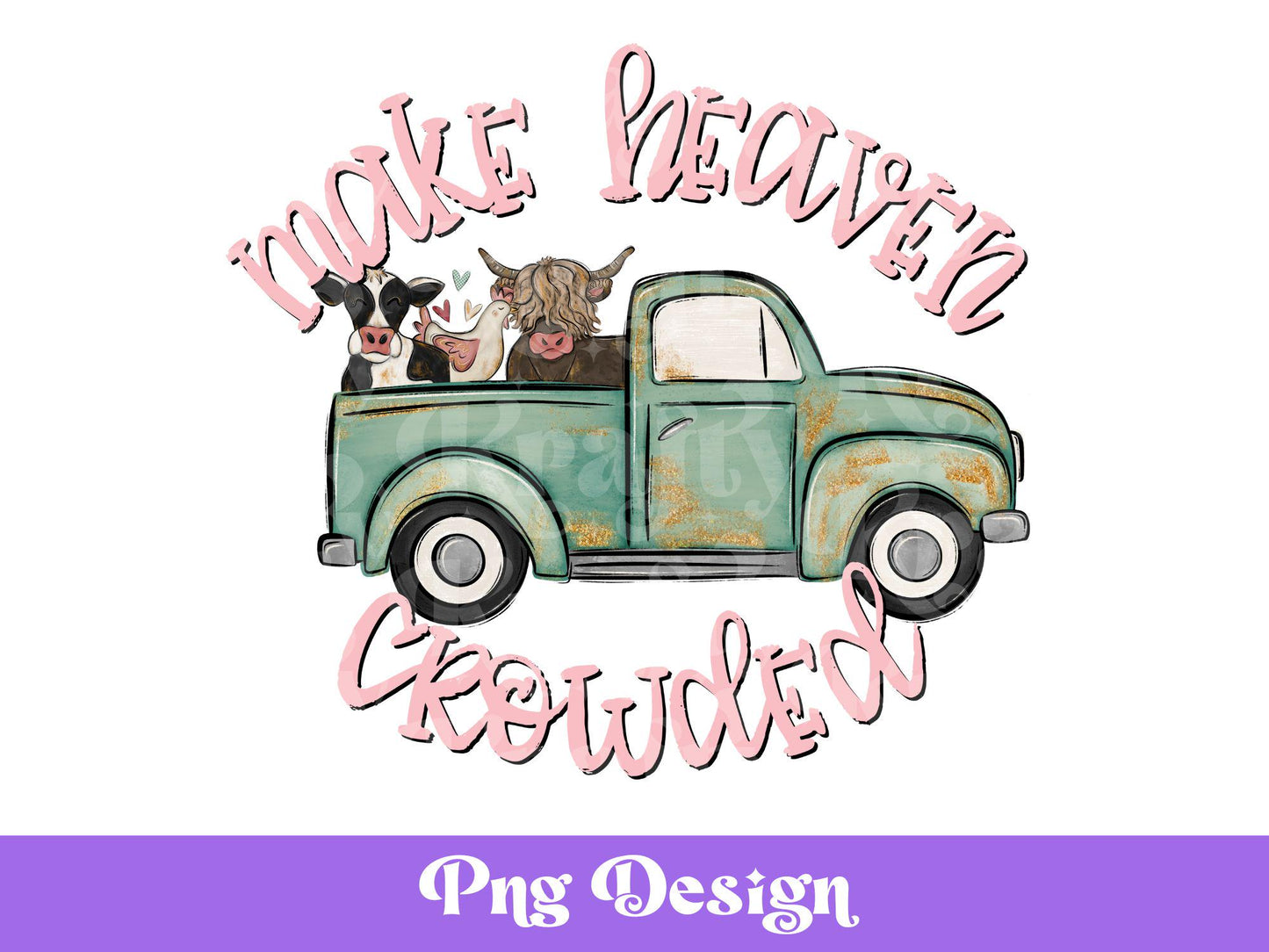 Christian Valentine PNG: Rustic Truck, Farm Animals (Digital File)