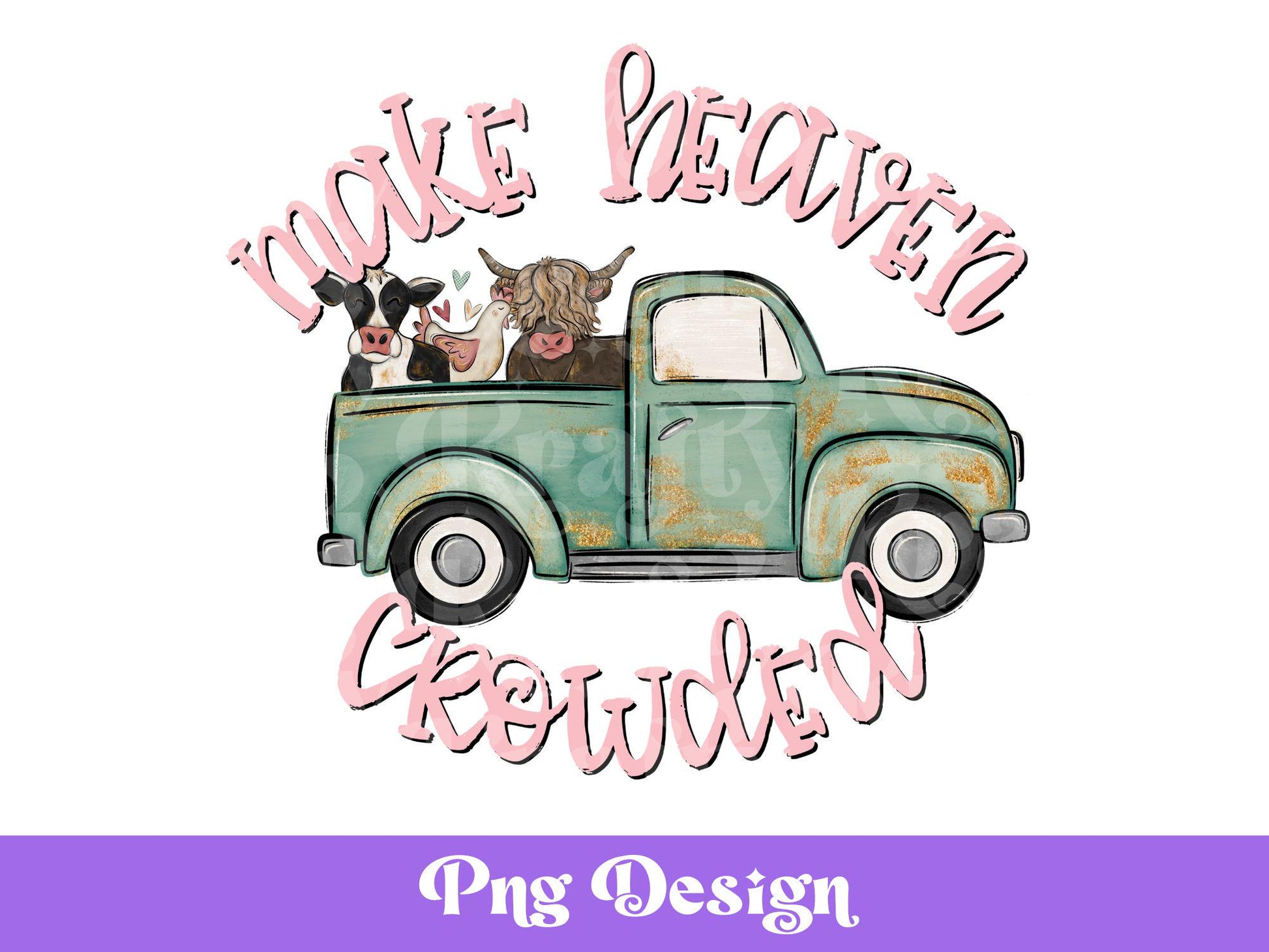 Christian Valentine PNG: Rustic Truck, Farm Animals (Digital File)