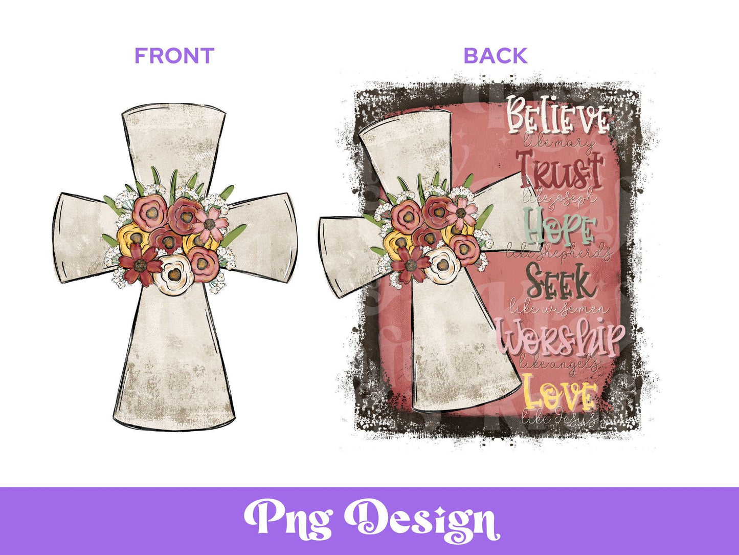 Floral Cross PNG: Christian Valentine Sublimation Design (Digital File)