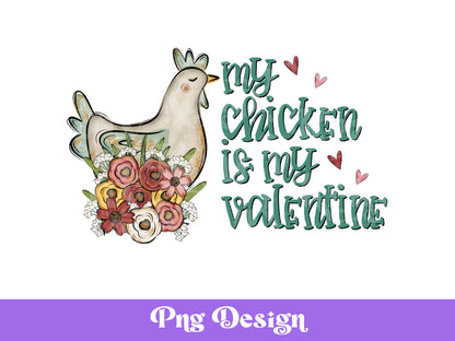 Chicken Valentine PNG: Floral Sublimation Design (Digital File)