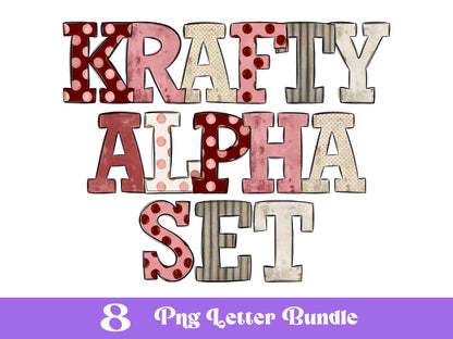 Rustic Valentine PNG Doodle Alphabet Set: Polka Dot Faux Wood (Digital Design)