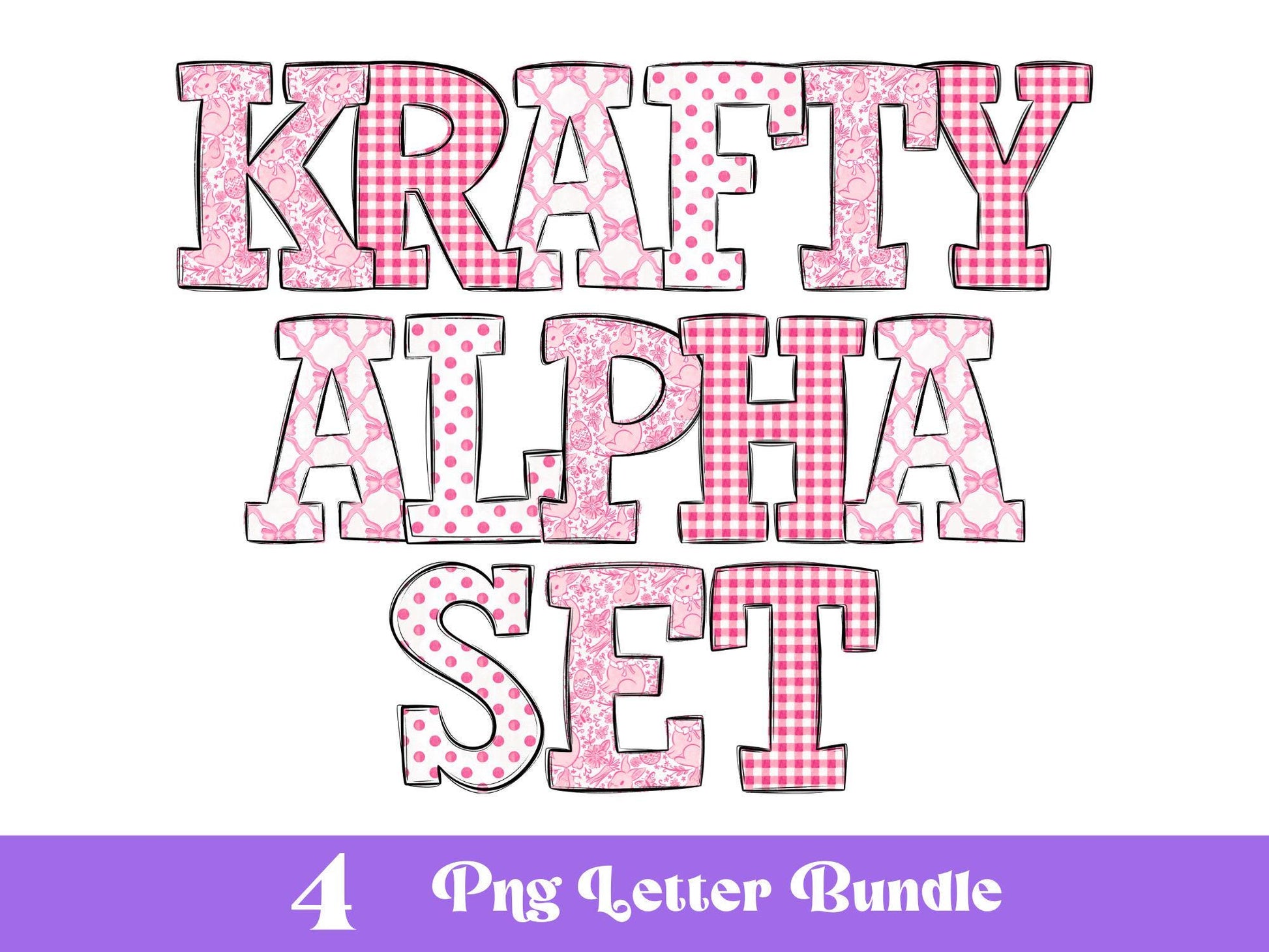 Easter PNG Doodle Alphabet Set: Preppy Bows (Digital Design)