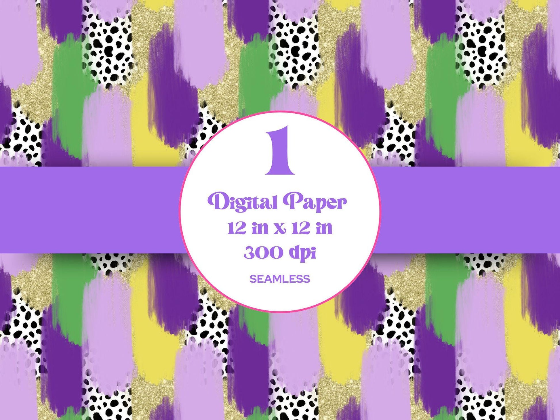 Hand Drawn Paint Stroke Seamless Pattern, Digital Repeatable Pattern, Mardi Gras, Brush Strokes