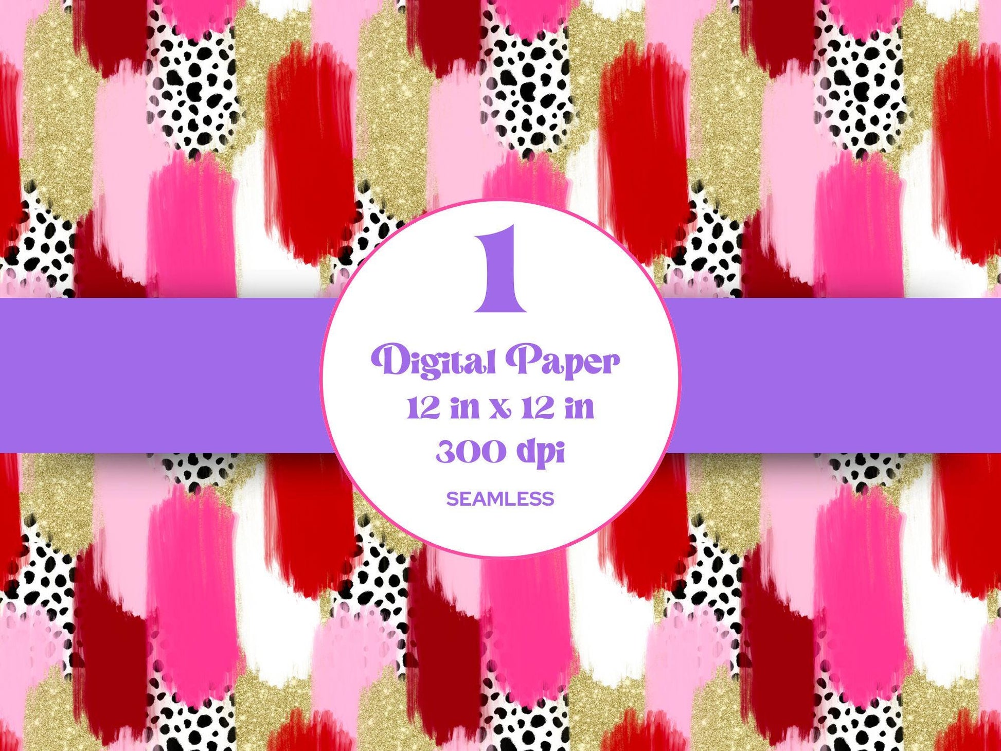 Hand Drawn Paint Brush Stroke Seamless Pattern, Digital Repeatable Pattern, Valentine's Day