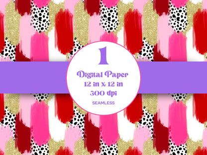 Hand Drawn Paint Brush Stroke Seamless Pattern, Digital Repeatable Pattern, Valentine's Day