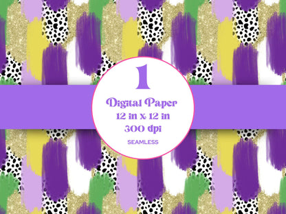 Hand Drawn Paint Stroke Seamless Pattern, Sublimation, Mardi Gras, Brush Strokes