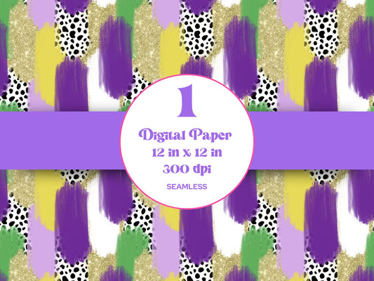 Hand Drawn Paint Stroke Seamless Pattern, Sublimation, Mardi Gras, Brush Strokes