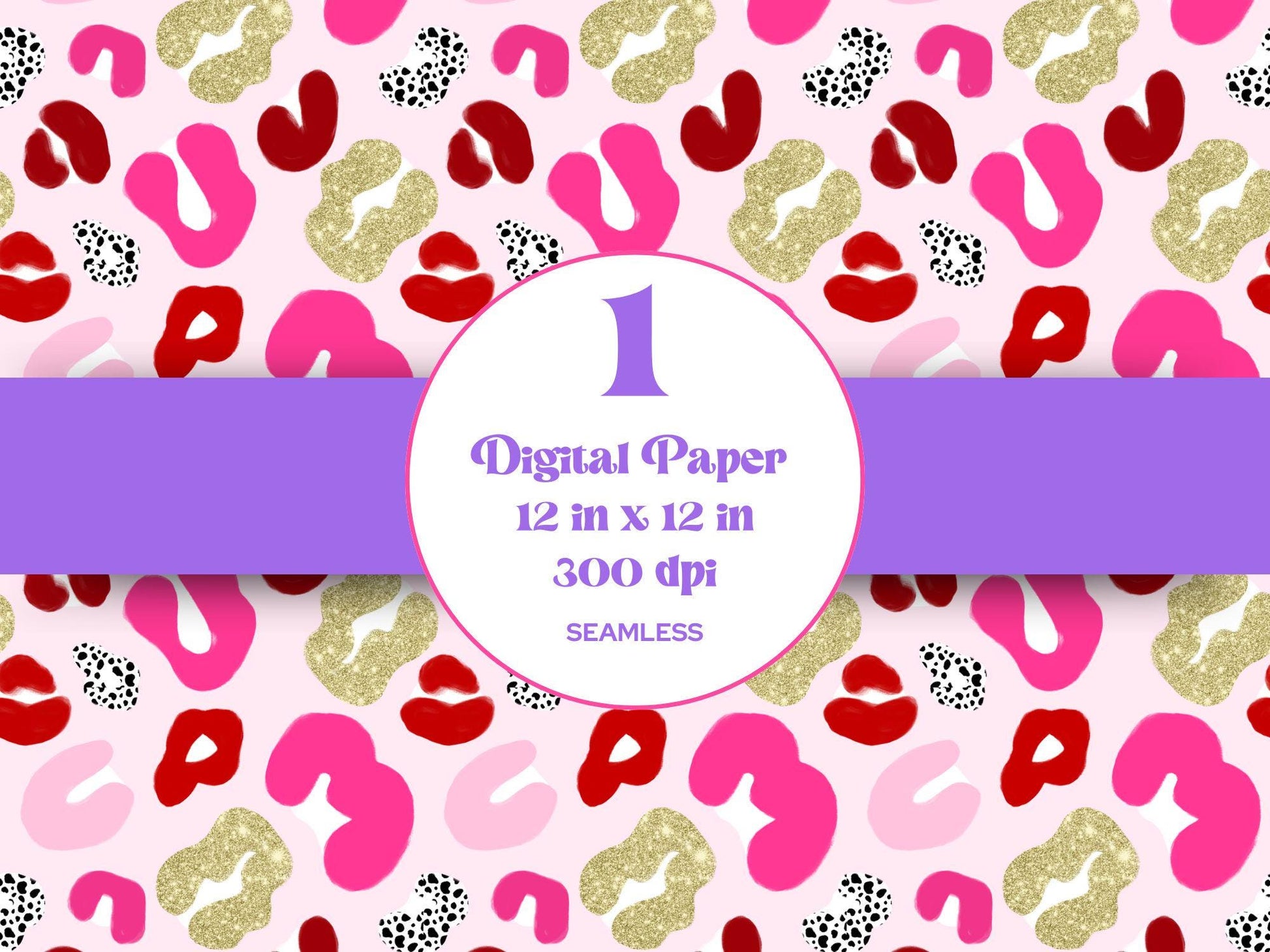 Hand Drawn Cheetah Seamless Pattern, Sublimation, Animal Print, Valentine's Day