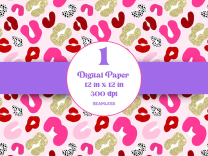 Hand Drawn Cheetah Seamless Pattern, Sublimation, Animal Print, Valentine's Day