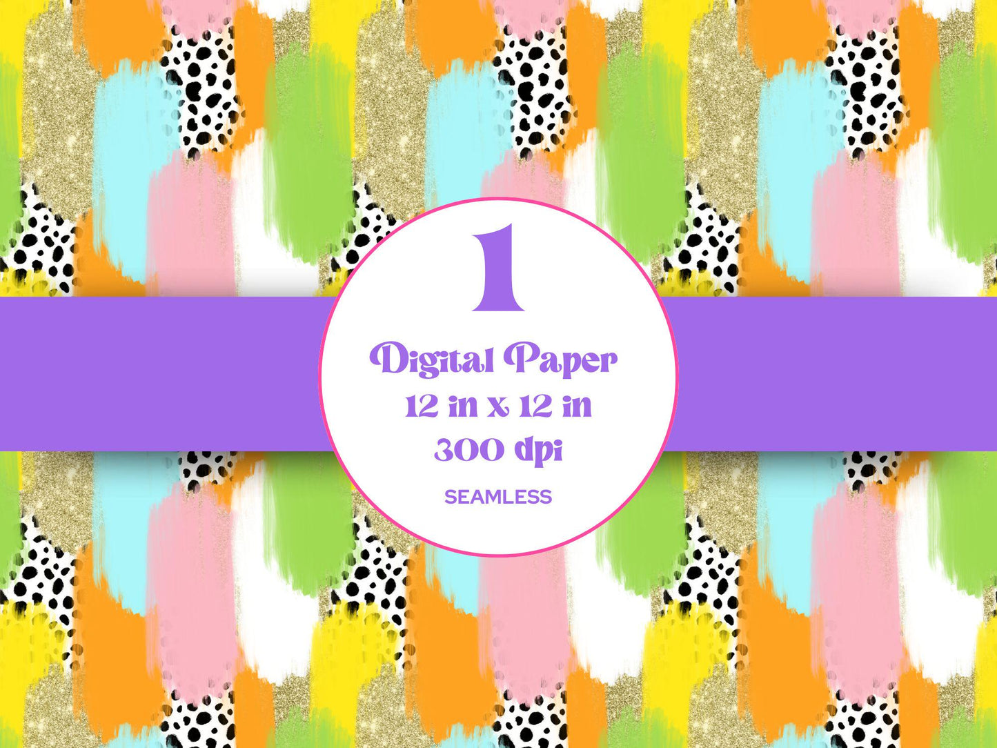 Hand Drawn Paint Brush Stroke Seamless Pattern, Digital Repeatable Pattern, Dalmatian Dots, Easter