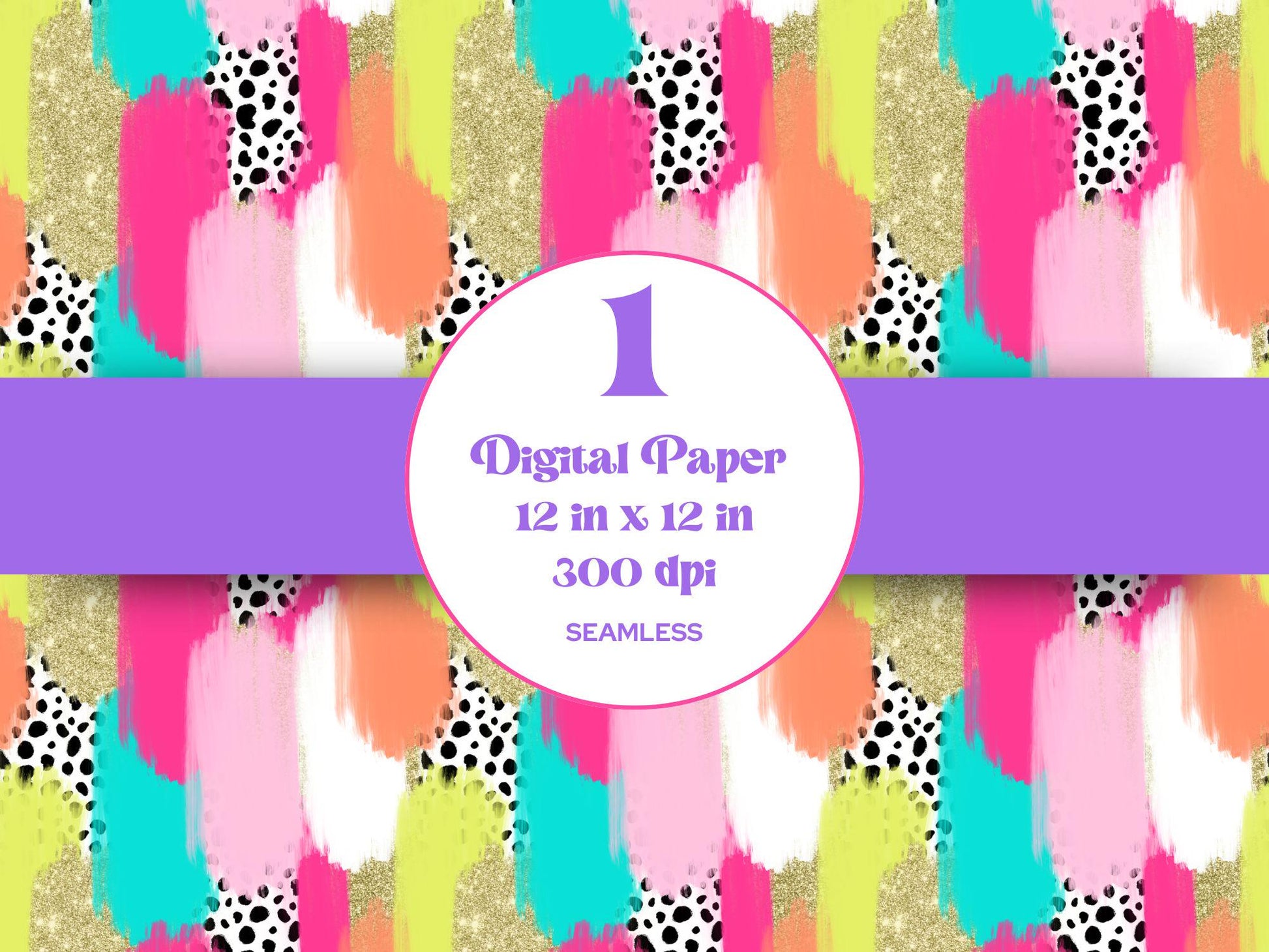 Hand Drawn Paint Brush Stroke Seamless Pattern, Digital Repeatable Pattern, Dalmatian Dots, Colorful Bright