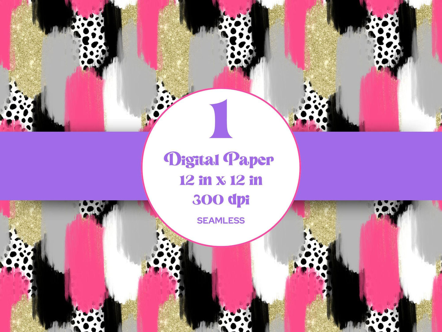 Hand Drawn Paint Brush Stroke Seamless Pattern, Digital Repeatable Pattern, Gold Glitter