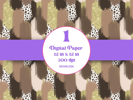 Hand Drawn Paint Brush Stroke Seamless Pattern, Sublimation, Mocha Mousse