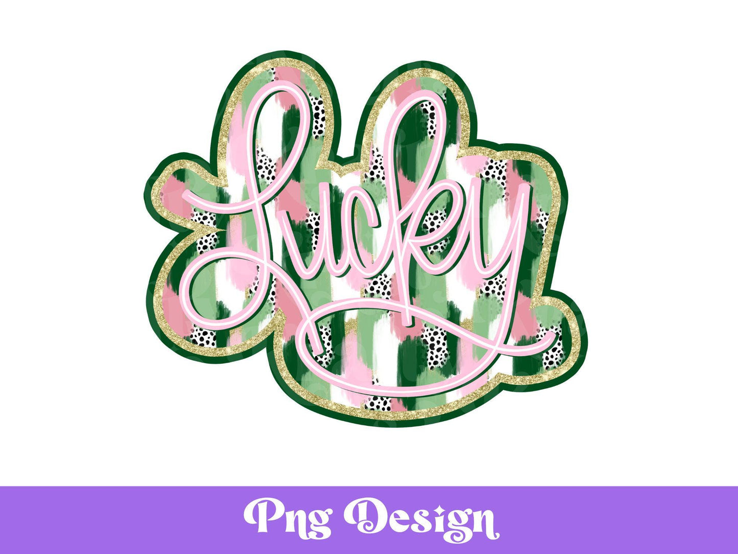 Lucky St. Patrick's Day PNG: Gold Glitter, Dalmatian Dots (Digital File)