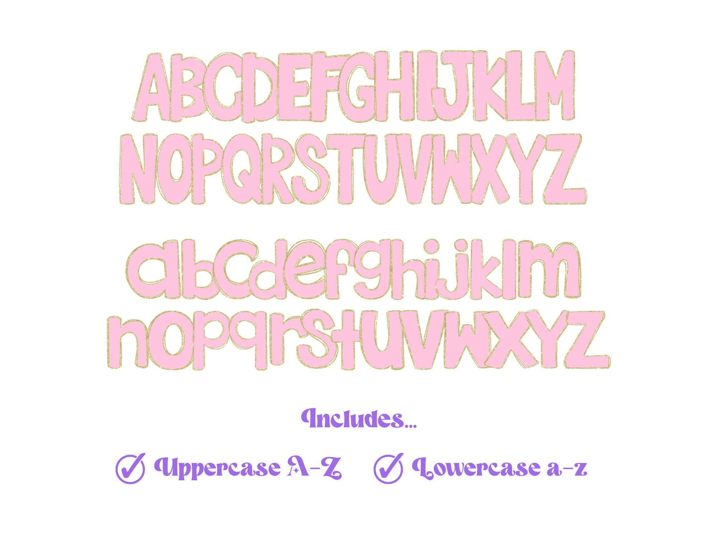Pink and Gold Glitter Doodle Letters PNG - Alphabet Set (Digital File)