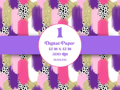 Hand Drawn Paint Brush Stroke Seamless Pattern, Digital Repeatable Pattern, Colorful Bright