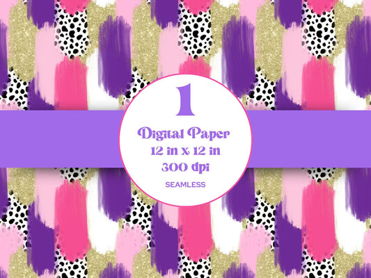 Hand Drawn Paint Brush Stroke Seamless Pattern, Digital Repeatable Pattern, Colorful Bright