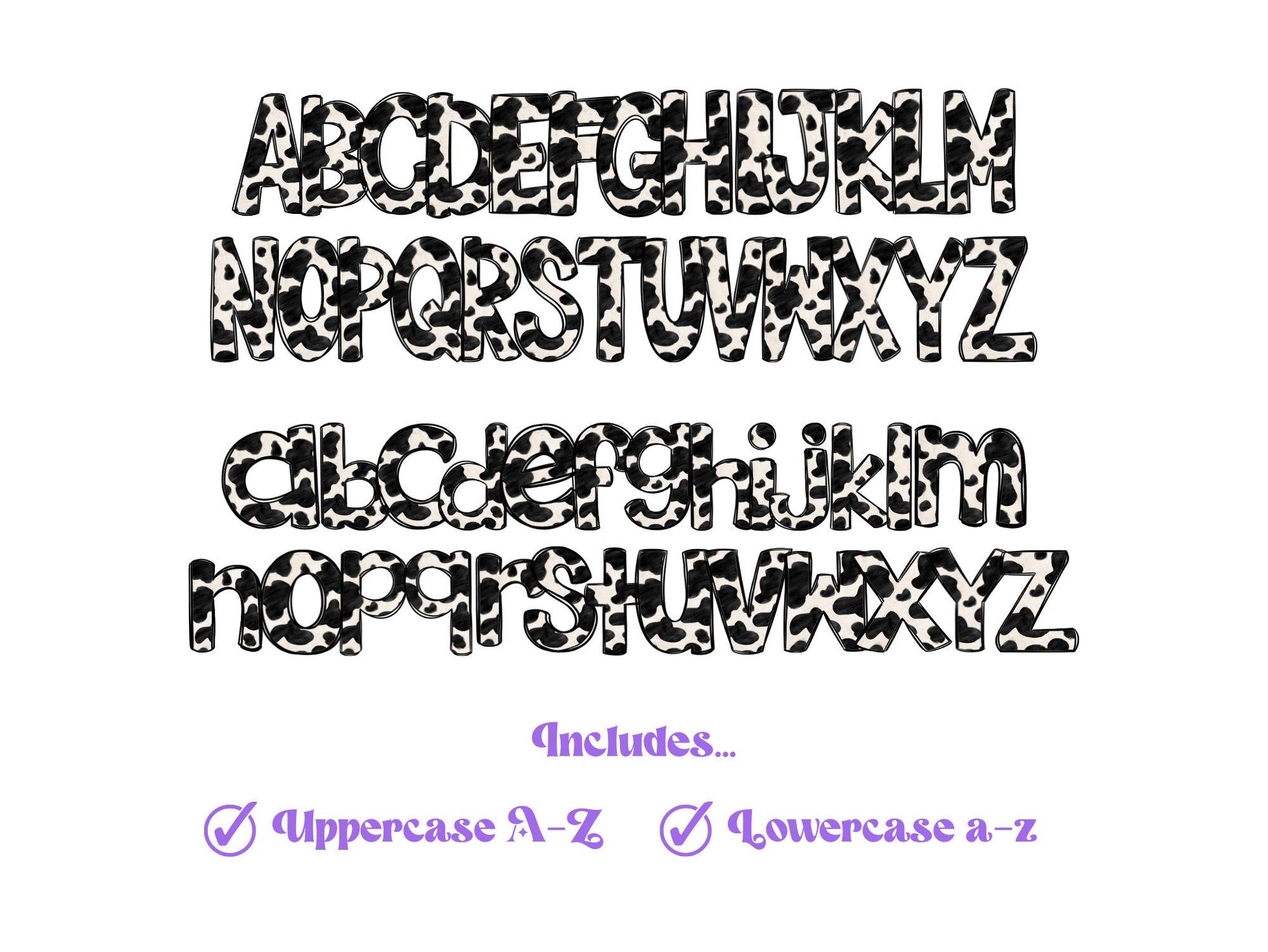 Cow Print Doodle Alphabet Clipart: PNG Letters (Digital Download)