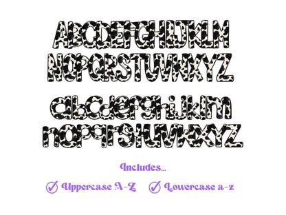 Cow Print Doodle Alphabet Clipart: PNG Letters (Digital Download)
