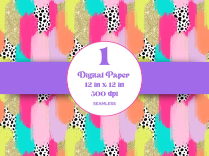 Hand Drawn Paint Brush Stroke Seamless Pattern, Dotty, Dalmatian Dots, Colorful Bright