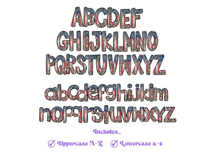 Patriotic Leopard Doodle Alphabet Clipart, Animal Pattern, Cheetah Print, Sublimation Letters, PNG Design