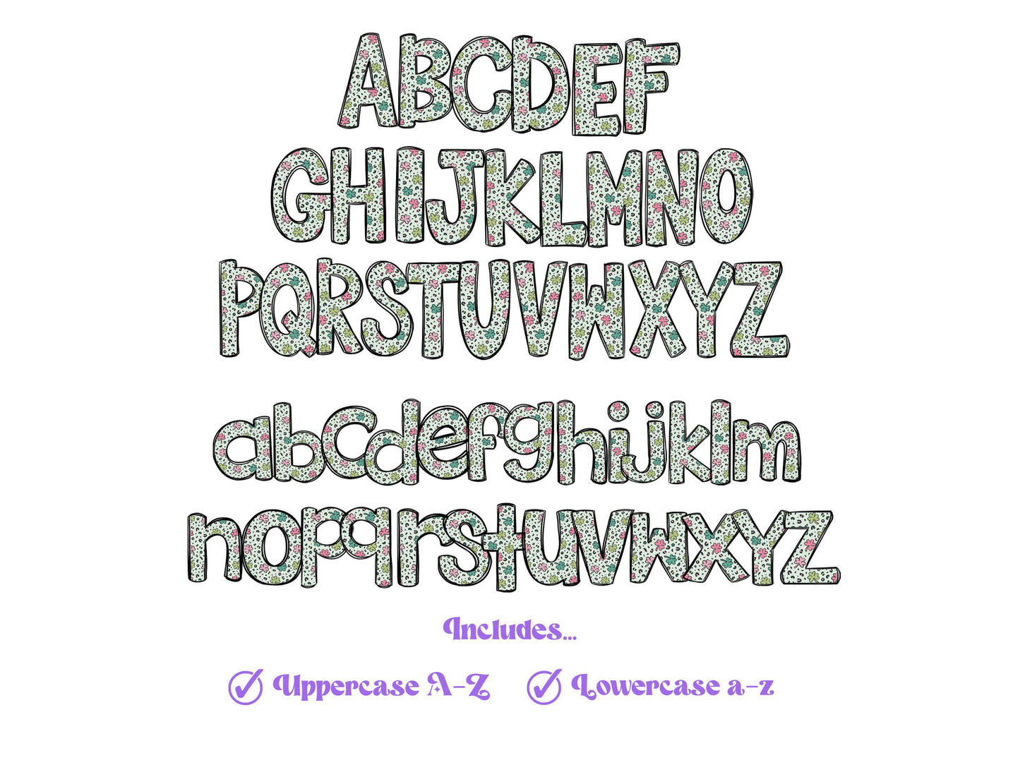 St. Patrick's Day Doodle Letters PNG: Clover Alphabet (Digital File)