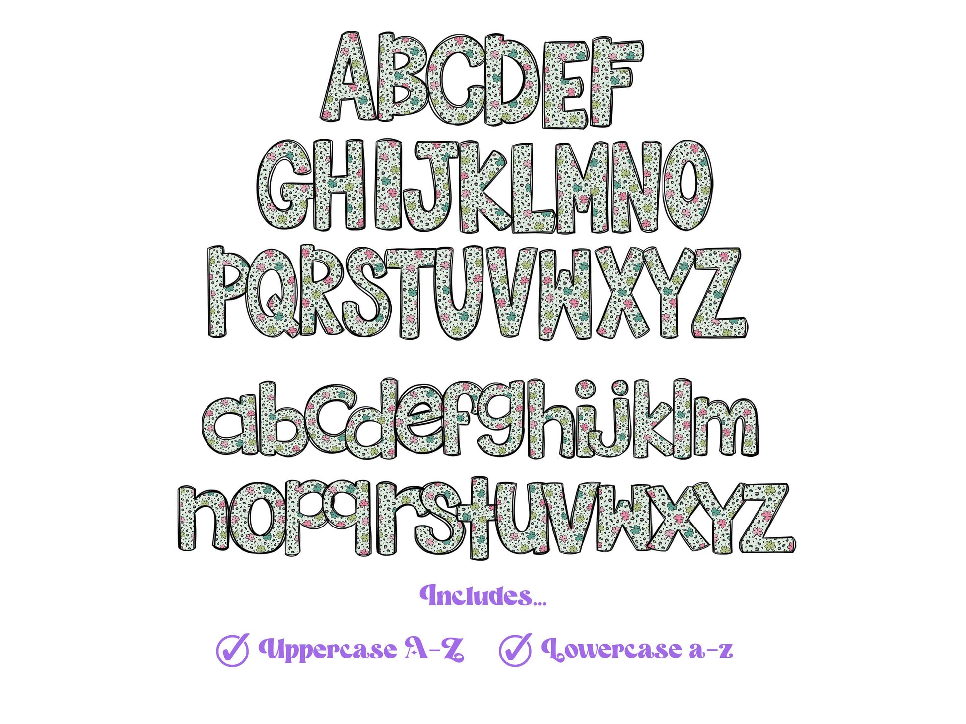 St. Patrick's Day Doodle Letters PNG: Clover Alphabet (Digital File)