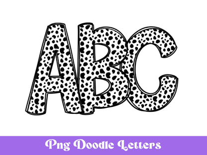 Dalmatian Dots Doodle Alphabet Clipart, Sublimation Letter Set, Hand Drawn, Digital Alphabet